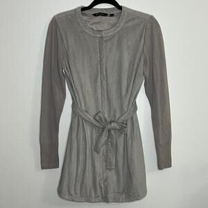 H by Halston| Women's faux suede knit tie front trench coat dress